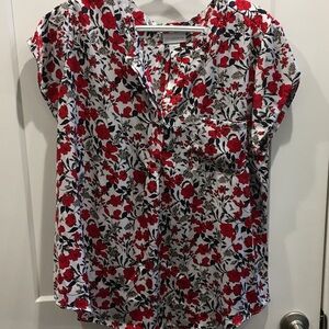 Liz Claiborne Red and Black Floral Blouse Polyester XL Nice Thin Shirt Women’s